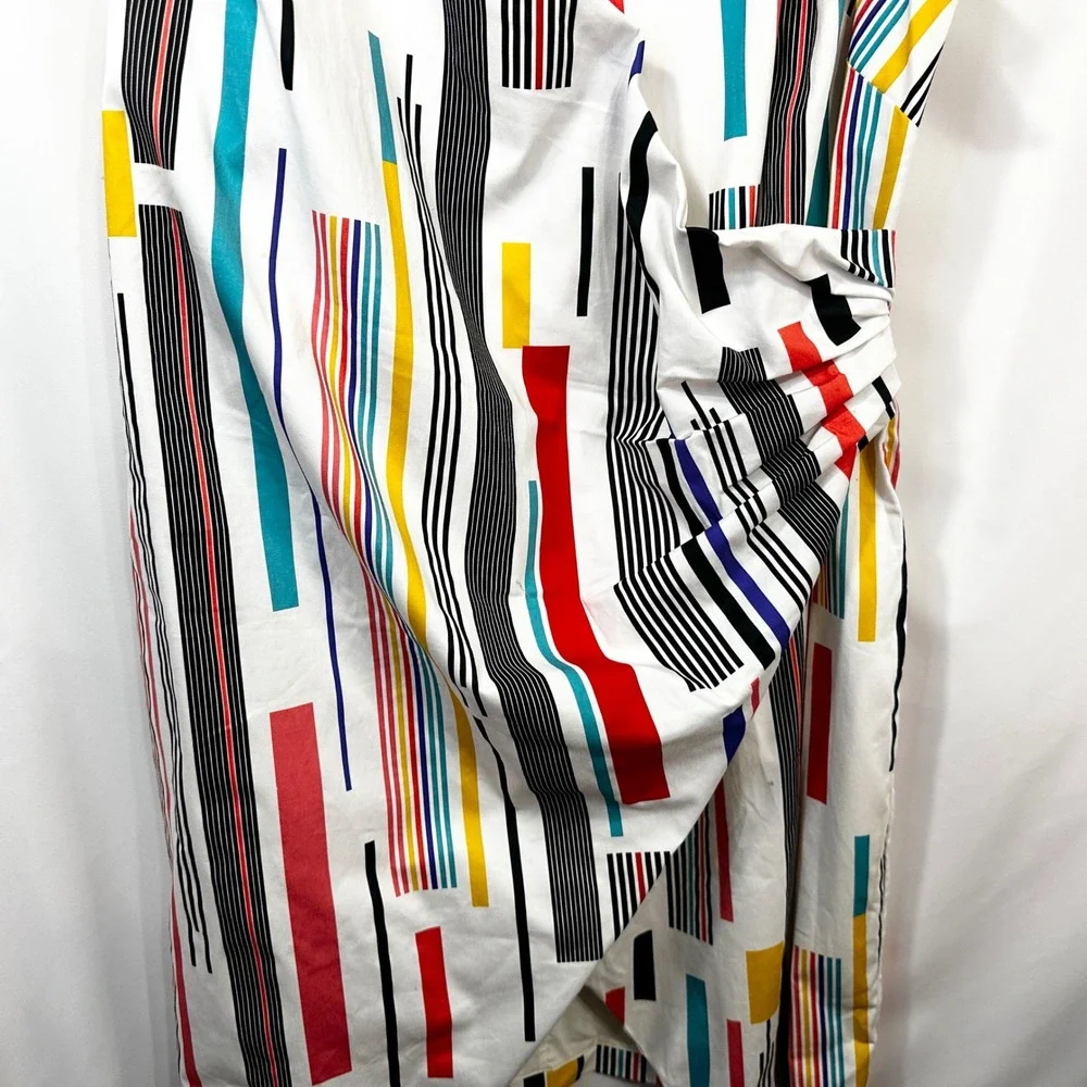 ASHRO Plus Size 20W Dress Sleeveless Colorful Striped‎ Sheath White Career 1683